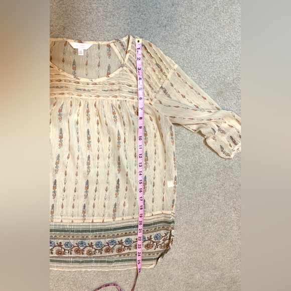 LC Lauren Conrad Cream Boho Floral Top Blouse 3/4 Sleeves Women Medium - Picture 4 of 8